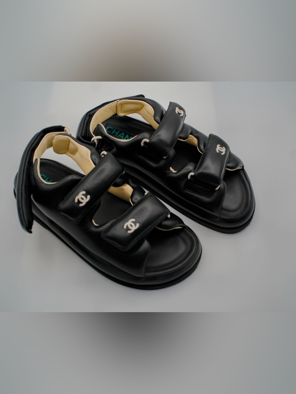 CHANEL Black Leather Padded Velcro “DAD” Sandals - Picture 4 of 4